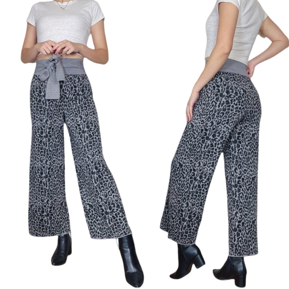 Anthropologie Moth Wool Blend Leopard Print Wide-Leg Sweater Pants Trousers Crop